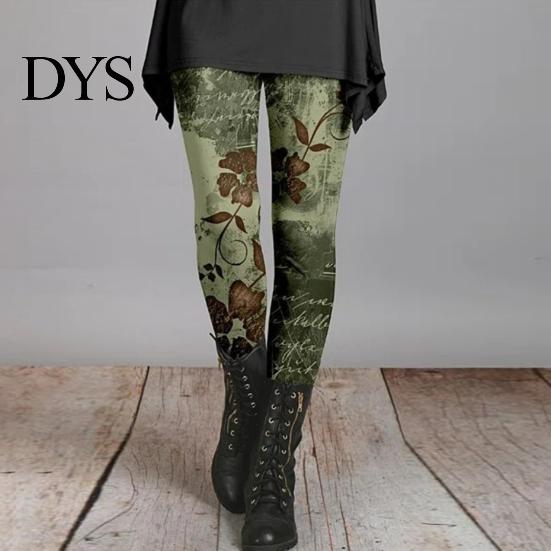 Ultra-soft Leggings Women Skinny Pants Autumn Winter Vintage Ethnic Style Flower Print Super Stretchy Fit Trousers Stretch Slim High Waist Ladies Long