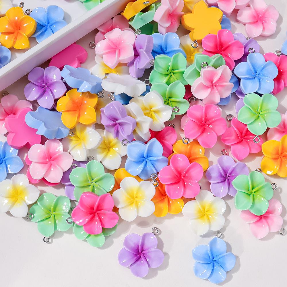 10Pcs 24mm Sweet Resin Colorful Flower  Charms Pendant Cute Petal Earring Necklace Diy Making Jewelry Accessories