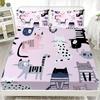 3pcs Cartoon Fitted Sheet Set Pink Cute Cat Claws Print 100% Polyester Breathable Bedding Set for Home Decor with 2 Pillowcases