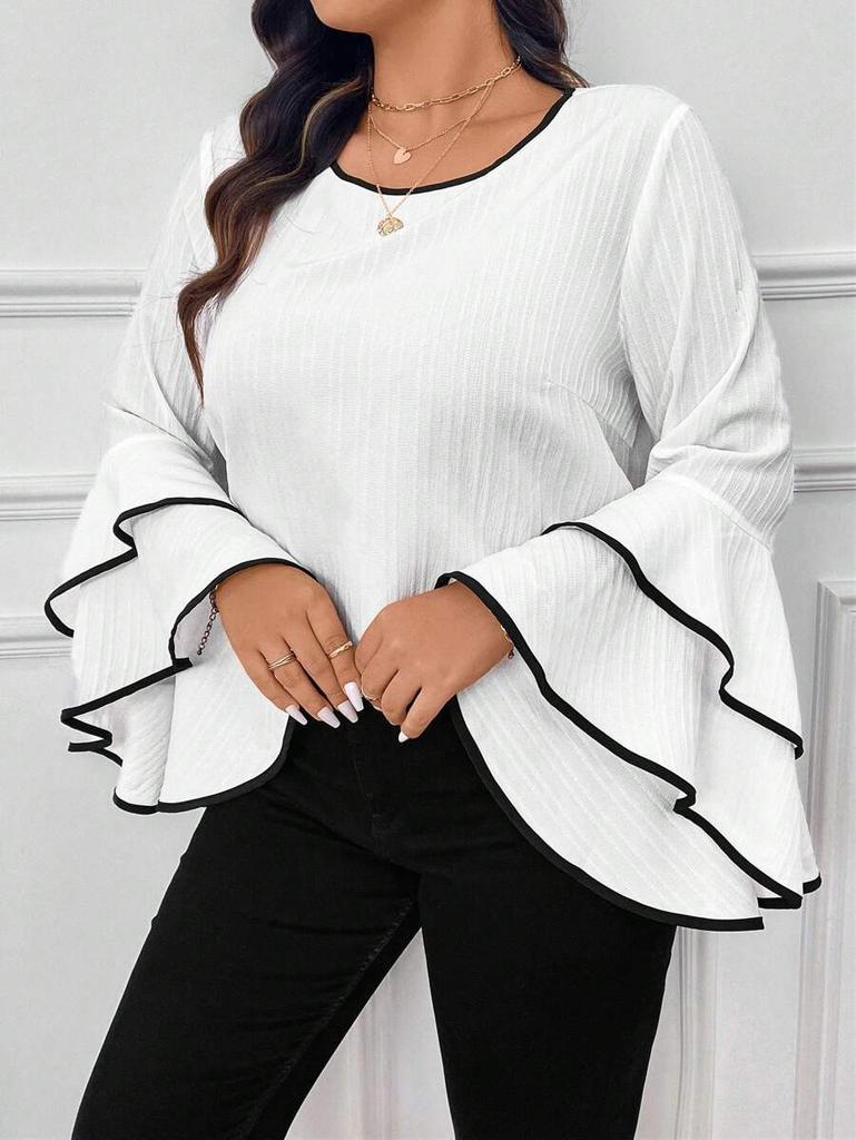 Fashionable Lady Temperament Design Large Flared Leaf Sleeve Top