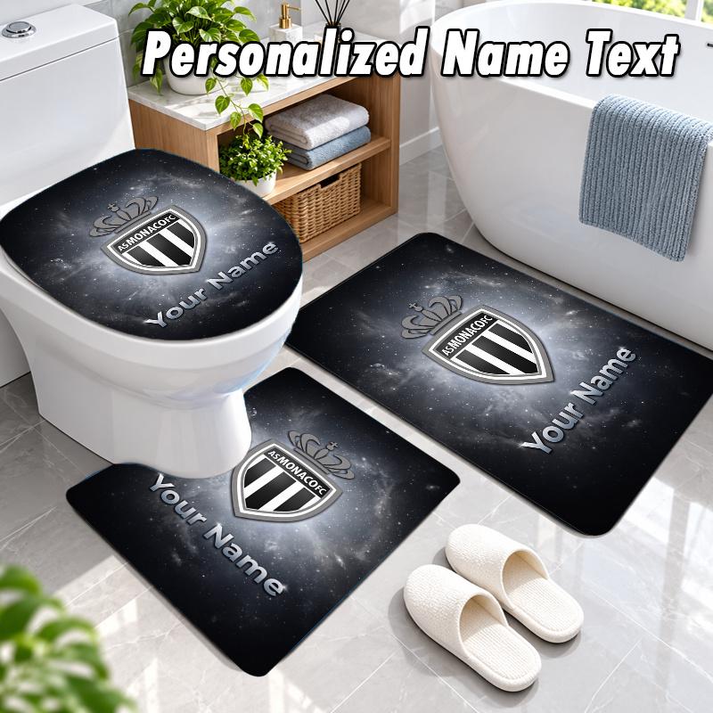 Monaco FC Custom Name 3Pcs Flannel Bathroom Mat Set Toilet Rug Personalized Bath Decor