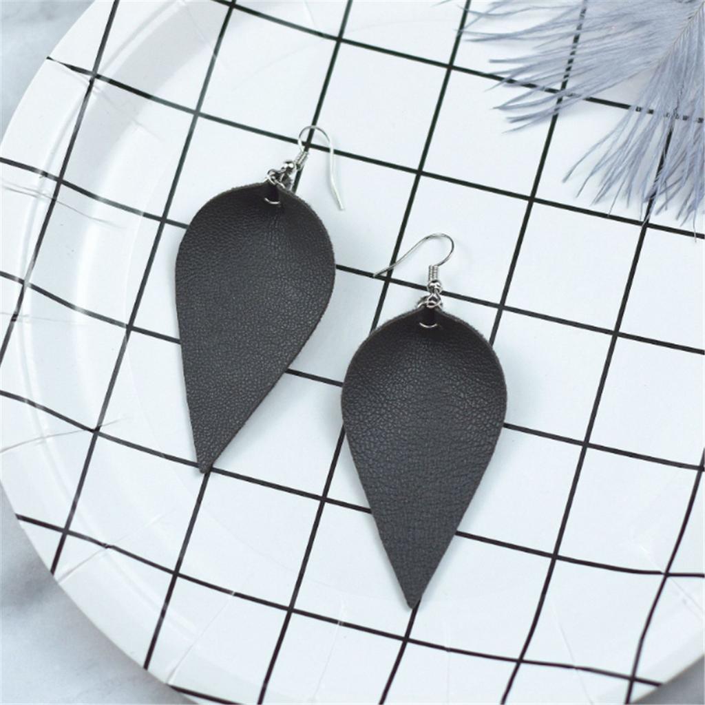 Fashion Boho Handmade Leather Leaf Shape Waterdrop Dangle Ear Earrings Hook Womens Jewelry