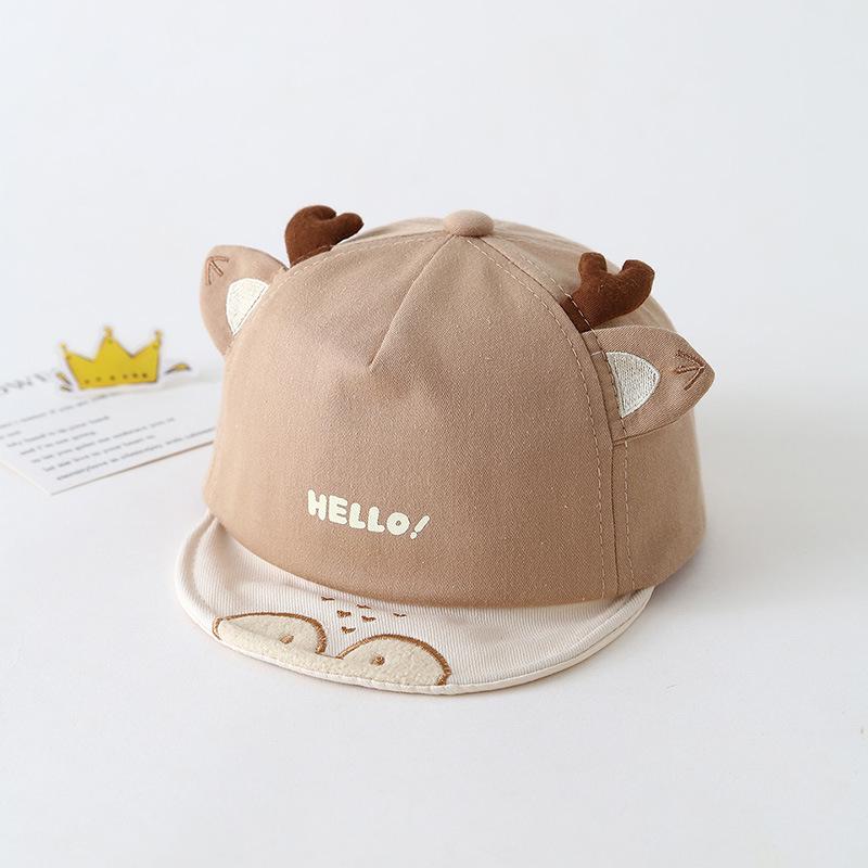 Toddler Duckbill Hat with Soft Brim, Cartoon Antlers Embroidery, Unisex Spring/Autumn Baseball Cap for Infants and Children