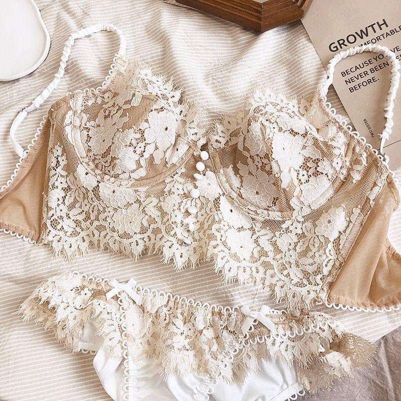 French Sexy Lace Backless Bra Set Underwire Support Minimizer Large Breasts