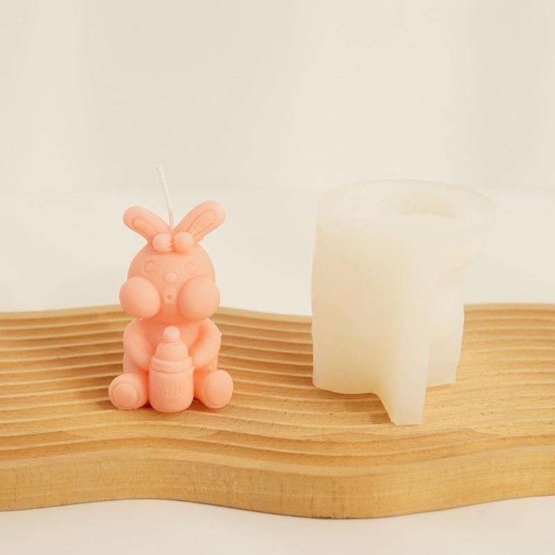 Easter Bunny Candle Mold Rabbit Silicone Mold for DIY Candle Soap Plaster Desk Ornament Chocolate Cake Fondant Decor