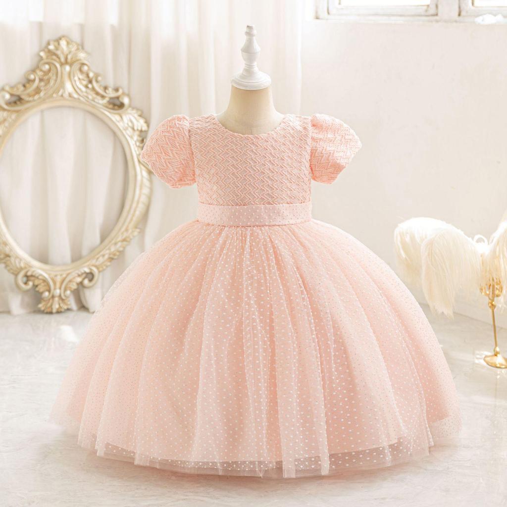 Sequin Puffy Princess Dress for Girls - Evening & Catwalk Performance Attire with Bubble Sleeves