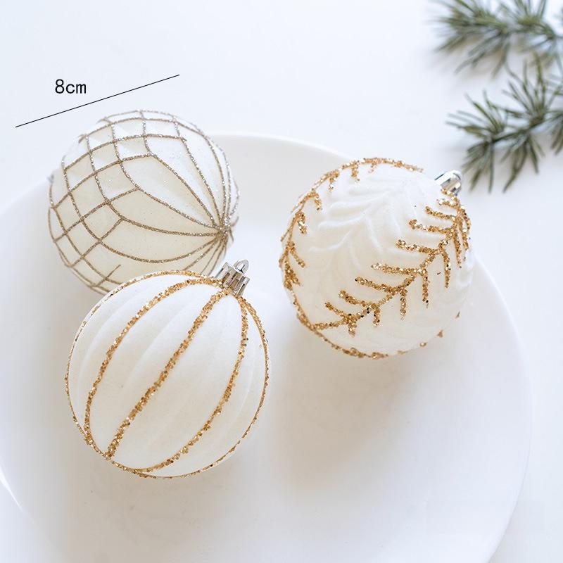 3 Stück 8cm bordeauxrot milchweiß beflockte Kugeln Weihnachtsbaumschmuckkugeln Fensterdekoranhänger