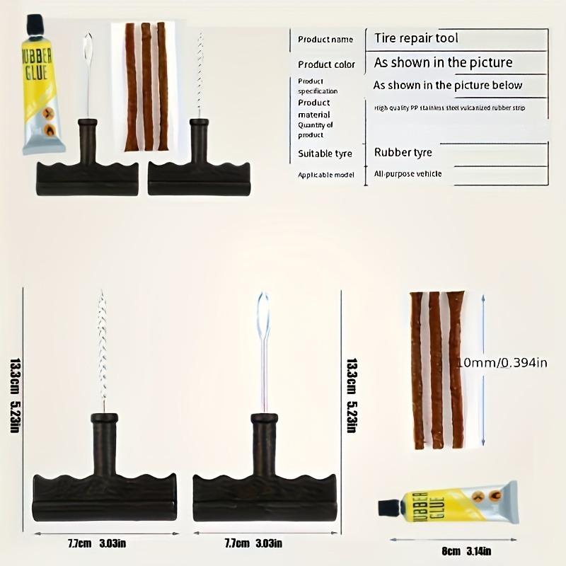 Kit de réparation de pneus crevés avec paquet de mèches de pneu, embouts en acier inoxydable avec poignées durables - Kit de crevaison portable et robuste pour automobile