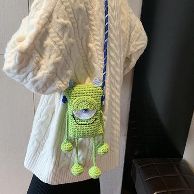 Cute Woven Summer Wool Bag Cartoon Big Eye Bag Shoulder Bag Monster Personality Fried Street Mobile Phone Bag
