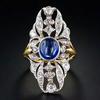 CopperLuxury Two Tone Zircon Flower Rings for Women Oval Blue Imitation Opal Stone Rings Gorgeous Lady Jewelry