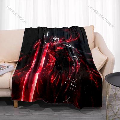 1PC Crimson Energy Dark Knight Greatsword Armor Print Blanket Flannel Material Soft Warm for All Seasons Home Camping Picnics RV