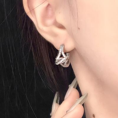 Advanced French Full Diamond Zircon Cold Wind Earrings Niche Design Light Luxury Geometric Stud Earrings Temperament