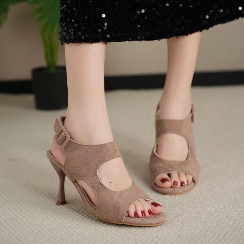 Fashion 2025 Summer Fashion Buckle Pointed Toe Women's High Heel Sandals Anti-Slip Elegant Dress Fish Mouth Shoes Large Size Femininas