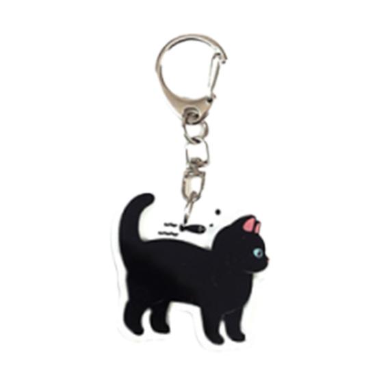 2D Flat Acrylic Cat Charm Keychain Pendant Black Cat Hanging