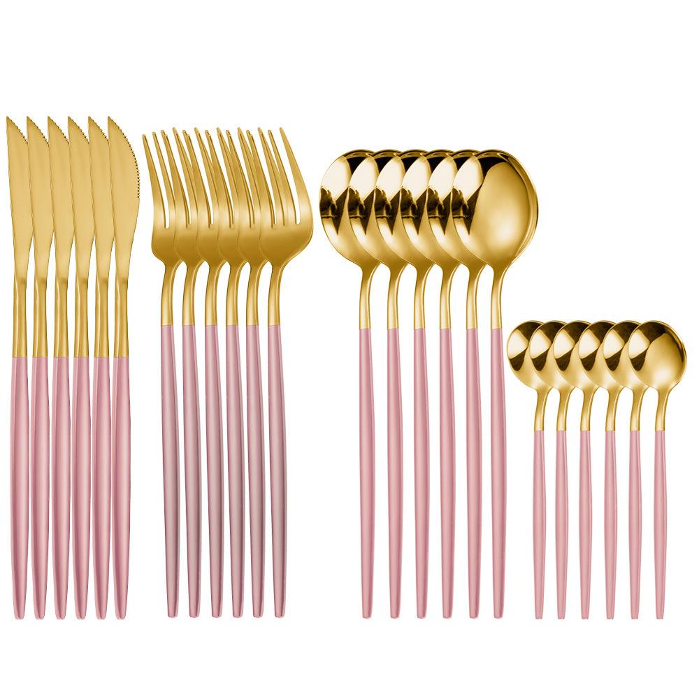 24Pcs Stainless Steel Dinnerware Set Kitchen Green Gold Cutlery Set Knife Fork Spoon Flatware Tableware Minimalist Silverware