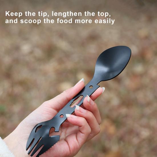 10-in-1 Multifunctional Outdoor Fork Spoon with Bottle Opener Portable Lightweight Utility Tactical Spoon Wrench Camping Utensil Survival Tool