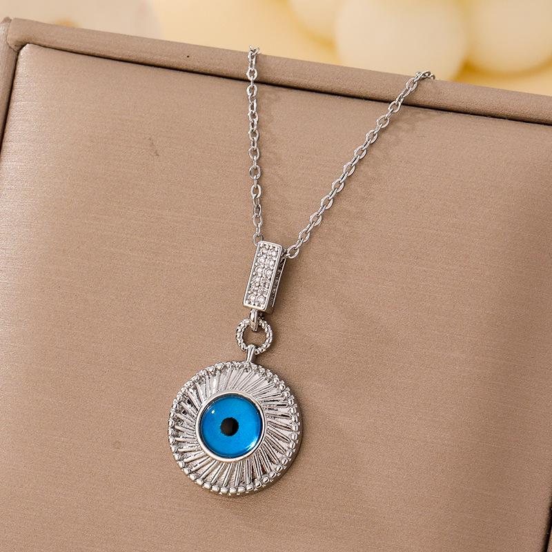 Women's Titanium Steel Blue Evil Eye Pendant Necklace - Light Luxury Clavicle Chain Jewelry
