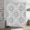 Vintage Bath Mat Boho Floral Rug for Bathroom Decor Non-Slip Floor Mats White Black Design Shower Curtain Set with Rods