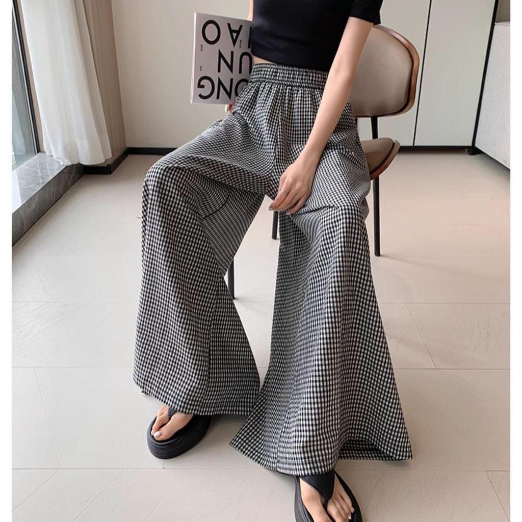 Women's Plaid High Waist Wide Leg Pants - Summer Casual, Loose & Slimming Skirt Style