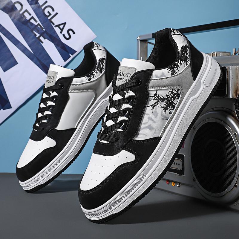 Men’s Jogging Sports Shoes Street Style Khaki Running Sneakers Faux Leather Retro White Print Plus Size Skate Board Shoes