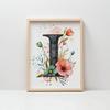 Plakat Litera "I" Z Kwiatami Plakat Litera "I" Z Kwiatami, 30X40 Cm, Rama Drewniana Ciemny Brąz, Papier Matowy 230 Gsm