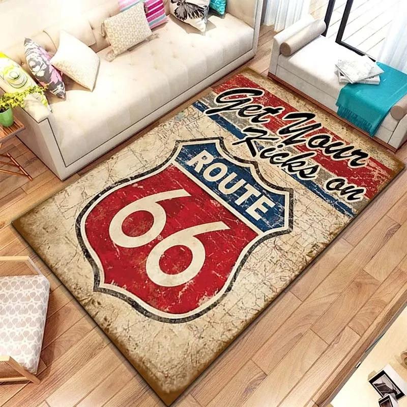 Historic Route 66 Carpet Mother Road Area Rug for Home Bathroom Living Room Table Bedroom Sofa Doormat Decor, Non-slip Floor Mat