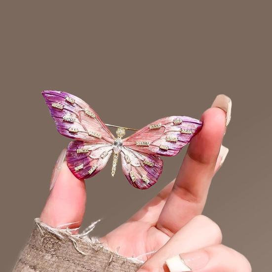 Dambrosch Högblank Strassinlägg Färgövergång Fjärilsdesign Reverspins med Fuskpärla Halsduksmärke Kläder Väskor Accessoarer