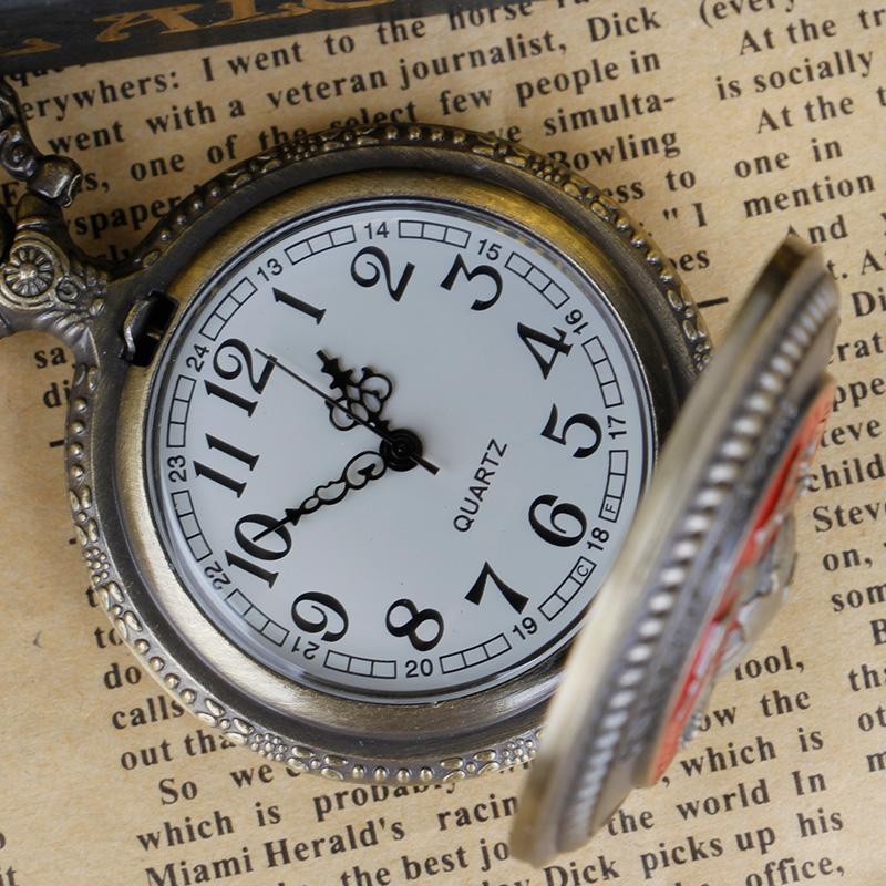 Vintage Marine Corps Themed Quartz Pocket Watch Red Pendant Necklace Souvenir Gift for Kids Gift Reloj De Bolsillo Antiguo