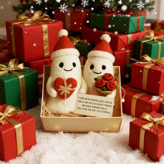 Christmas Ghost Friends Plush Set Cute Small Ghost with Santa Hat for Holiday Home