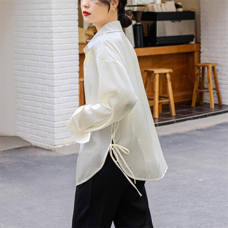 GMXIA Women's Shirt Summer Thin Cardigan Loose Shirt Jacket Ice Silk Sunscreen Clothing Top Long-sleeved Sun Shirt Tide