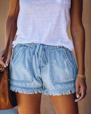 Women's High Waist Slim Tassel Denim Shorts