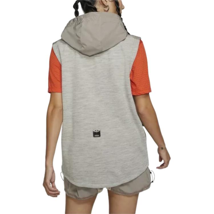 Nike Solid Logo Print Multi-Pocket Detachable Hooded Vest Women Vests Gray BV8067-279