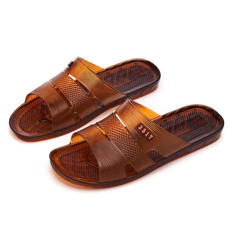 

3517 Тапочки из говяжьих жил Jihua мужские нескользящие для пожилых для купания новый китайский стиль домашние цельнолитые для улицы сандалии для папы 44 is equal to standard code forty-three коричневый