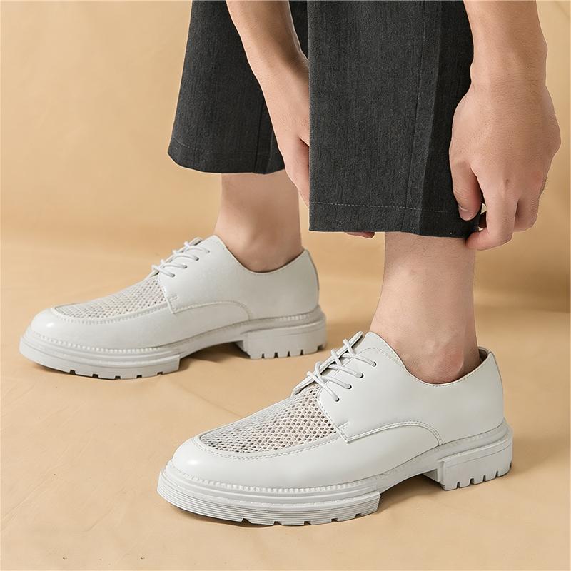 Summer Fashion Designer White Mesh Patchwork Breathable Thick-soled Elevator Shoes for Men Formal Wedding Prom Dress Footwear