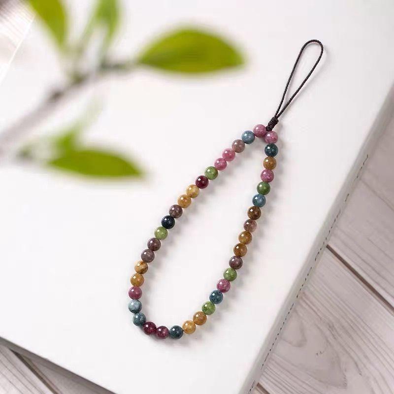Natural Tourmaline Phone Strap Charm Rope Keychain Pendant Wristlet Ring Accessory for Women and Girls Cute Lanyard