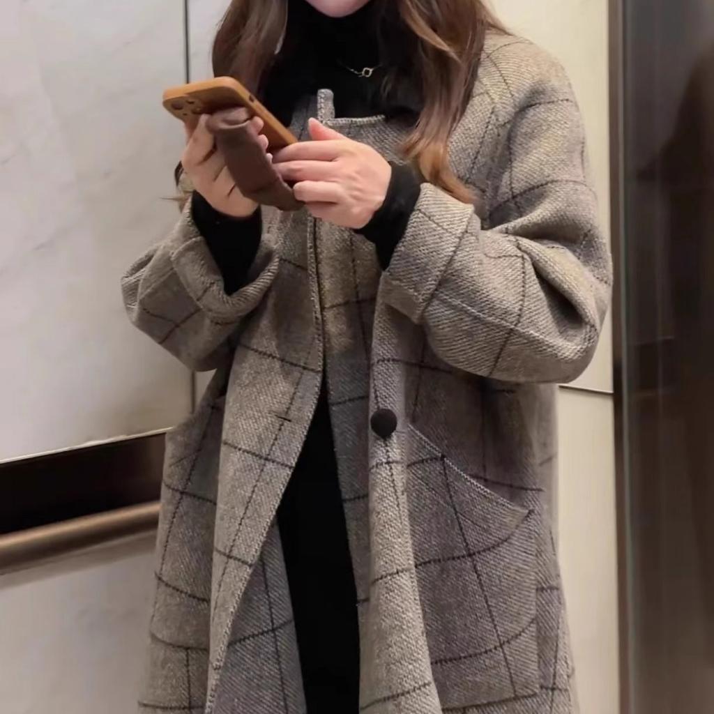 Winter New Retro Plaid Cashmere Coat Temperament Double-sided Wool Woolen Coat