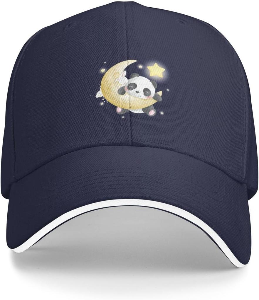Cute Panda Sleeping on Moon Graphic Baseball Cap Adjustable Polyester Sun Protection Casual Unisex Hat