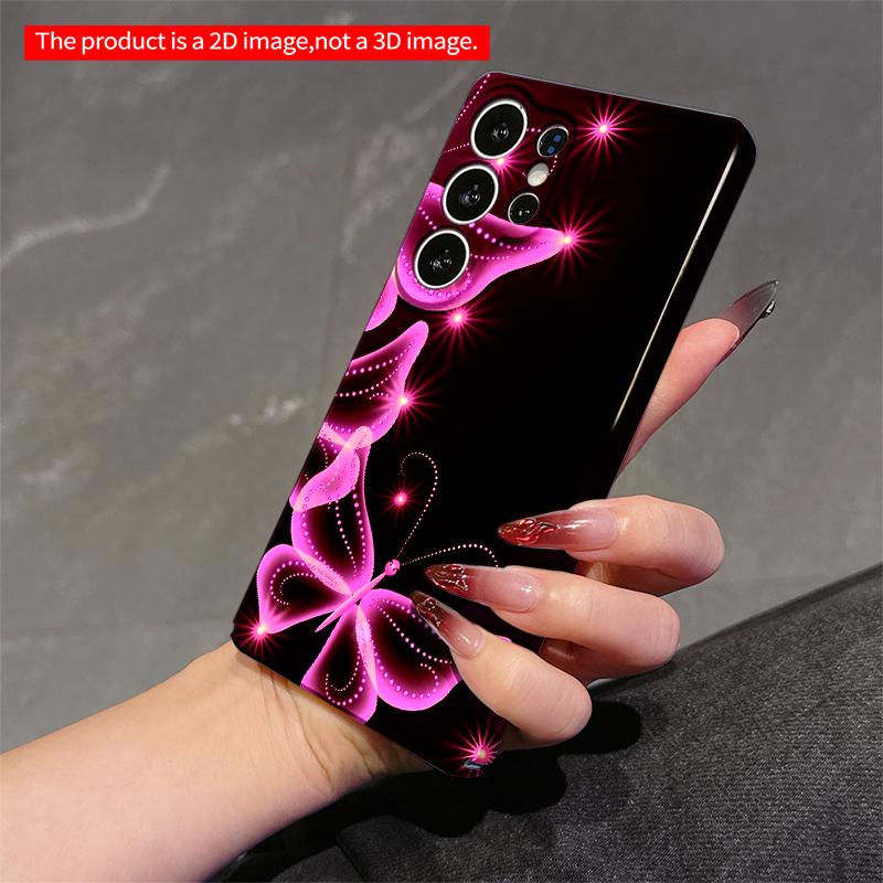 2DFlat Samsung Phone Case Glowing Pink Butterflies with Sparkle Stars Applicable To Galaxy S23 S24 S25ULTRA S26 A12 A14 A15 A16 A54 A55