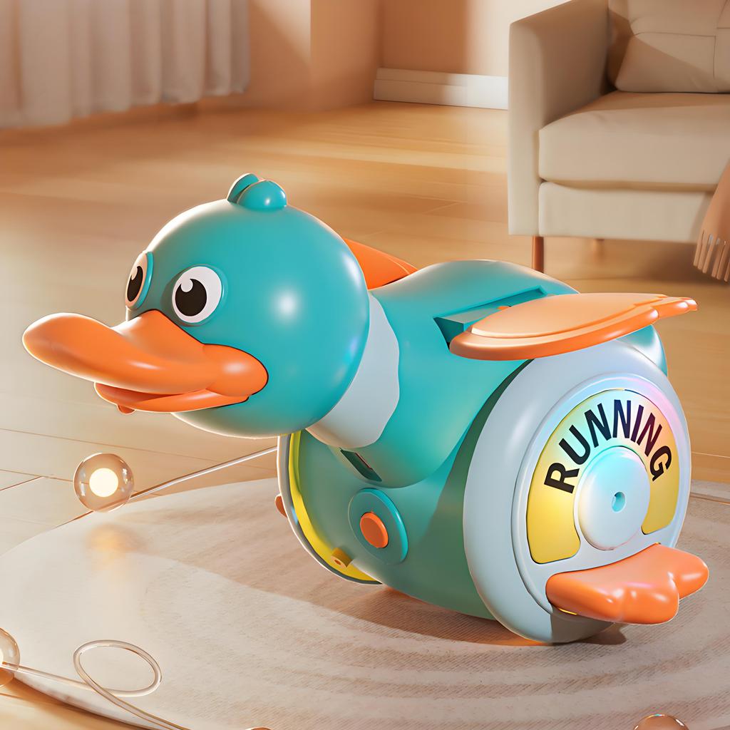 Musical Crawling Toy Duck - Electric Interactive Toy, LED Lights, 360° Spin, Soft Lighting, Sensory Play, Educational Gift