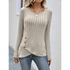 Women's Long-sleeved V-neck Top for Women's Buttons Asymmetric Knitted Base Shirt T-shirt for Women