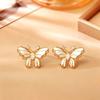 Elegant 3D Butterfly Stud Earrings Women Sweet Fresh Style Post Real Gold Plated Copper