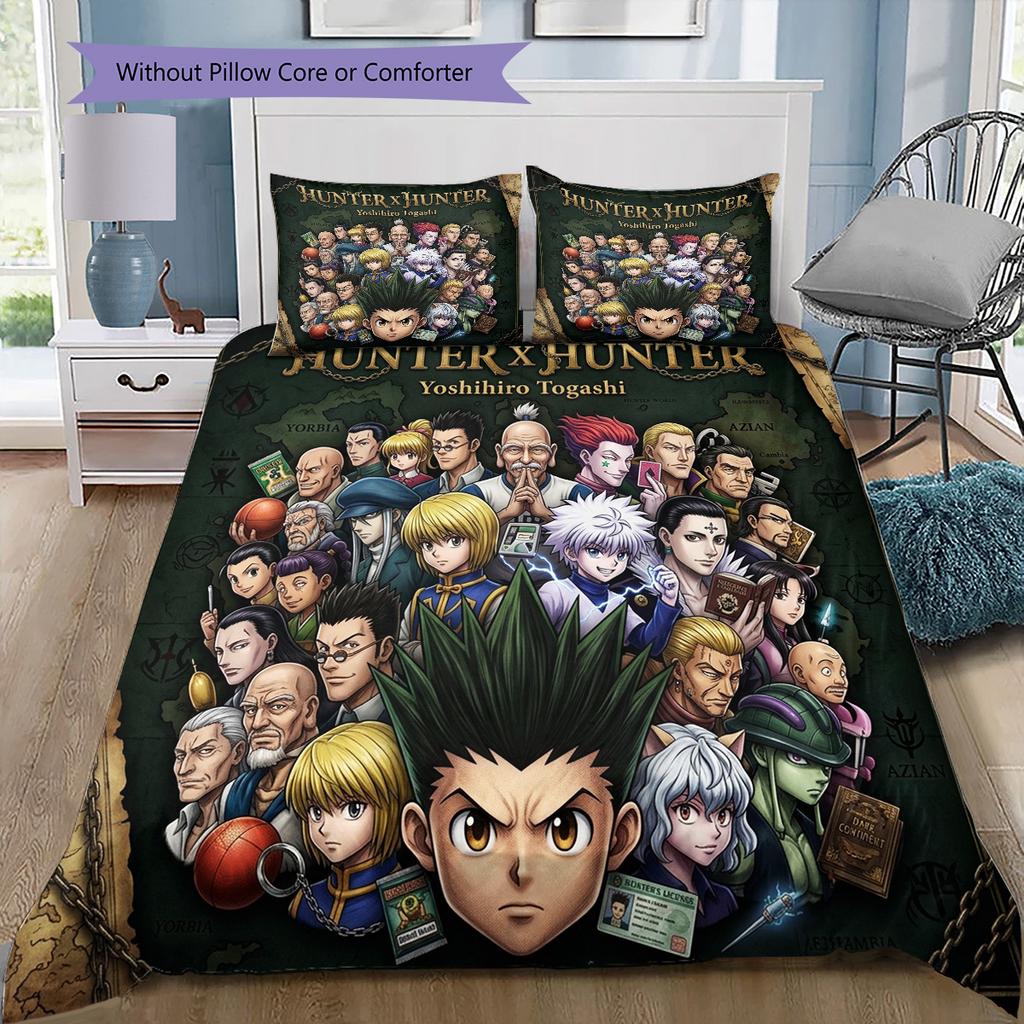 Hunter X Hunter Pattern Bedding Quilt Set Quilt Cover Pillowcase Home Birthday Gift(1 * Duvet Cover + 2 * Pillowcase, Without Core)