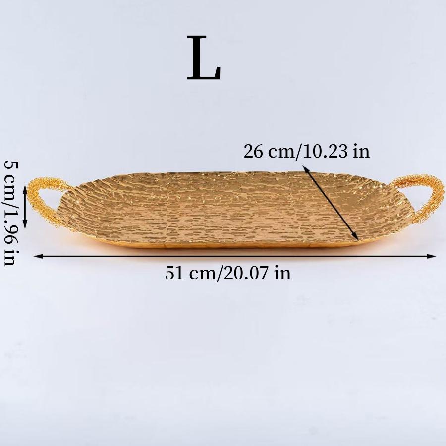 European Fruit Tray, Household Metal Bark Texture Shape Exquisite Handle Cake Plate,Gold Snack Plate Wedding Decoration,20inch