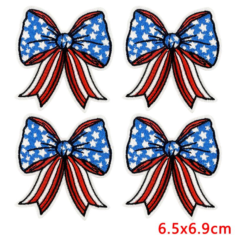 10pcs Wholesale Cartoon Full Embroidered Star Bow Iron On Patches For Clothing Diy American Flag Elements Cartoon Sew Applique 