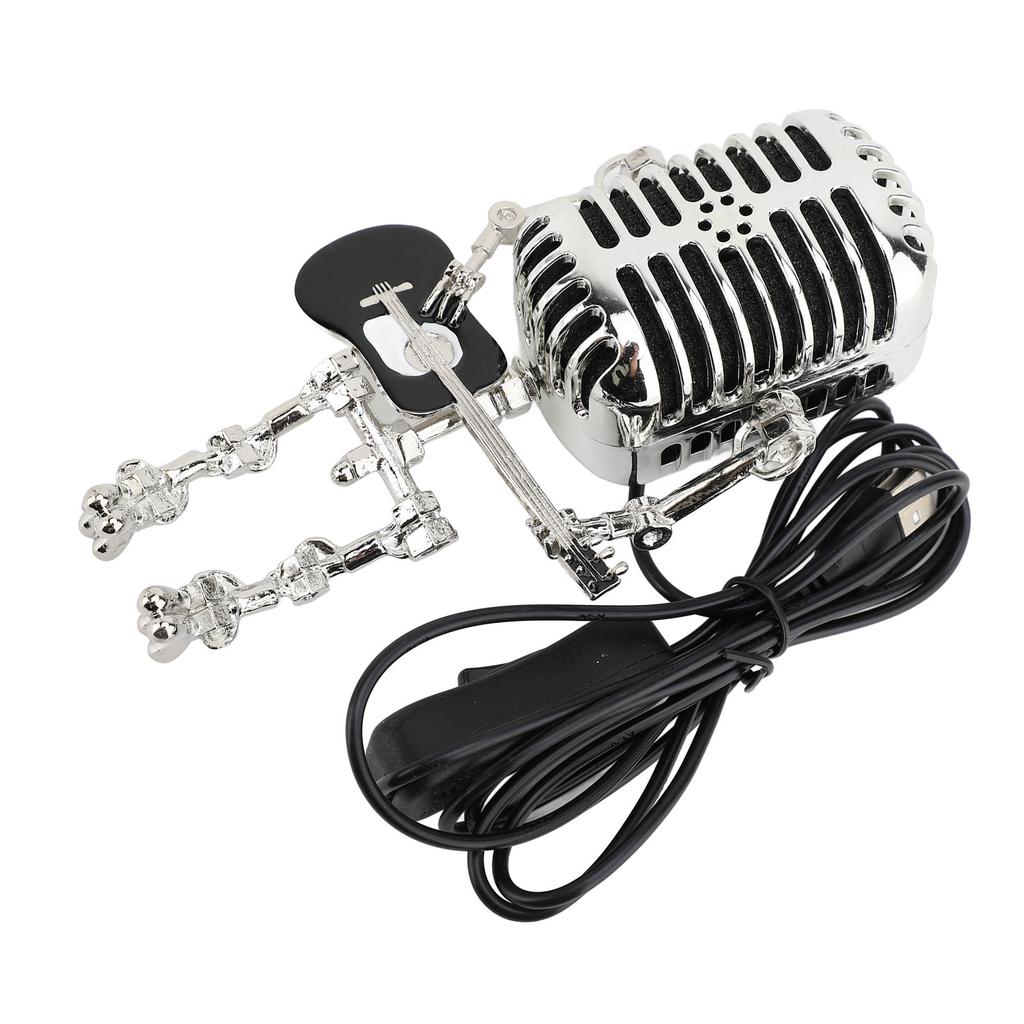 Vintage Microphone Guitar Robot Table Lamp Aluminum Retro Metal Robot Night Light for Bedroom Desk