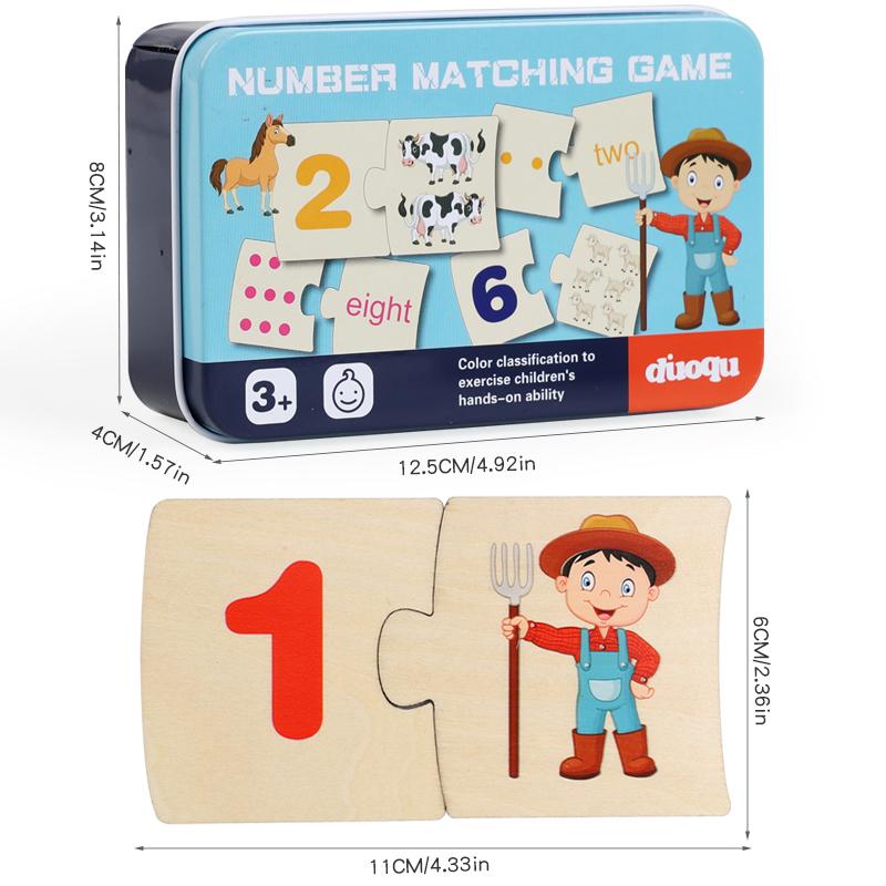 Wooden Matching Puzzle Educational Toy Number Animal Food Board Early Learning Logical Thinking Game Montessori for Kids Gift