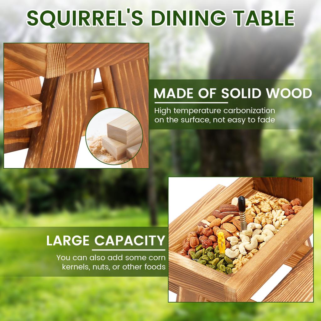 Wooden Squirrel Feeder Outdoor Squirrel Picnic Table With Tall Umbrella and Corn Cob Holder Multi-role Bird Feeder Garden Decor
