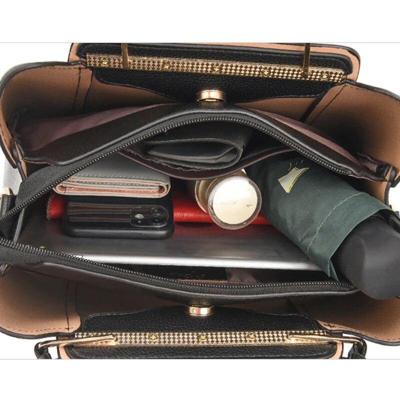Luksus håndvesker i mykt skinn Damevesker Designer 3-lags skulder-crossbody-pose Dame Stor kapasitet Shopping Messenger Tote