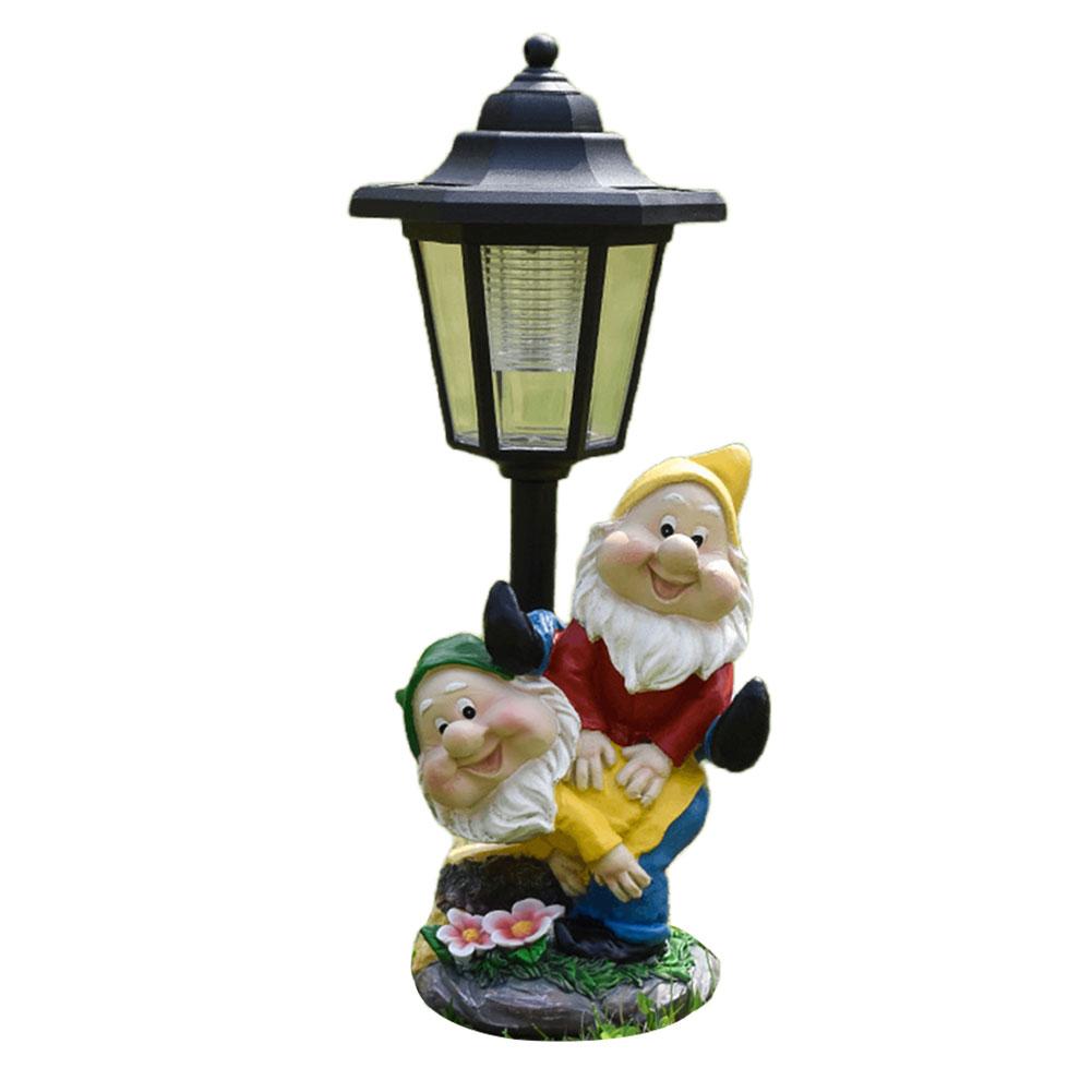 Solar Powered Cute Figurine Light Resin Hexagonal Decorative Lamp Animal/Child/Gnome Hexagonal Night Light Courtyard Decoration