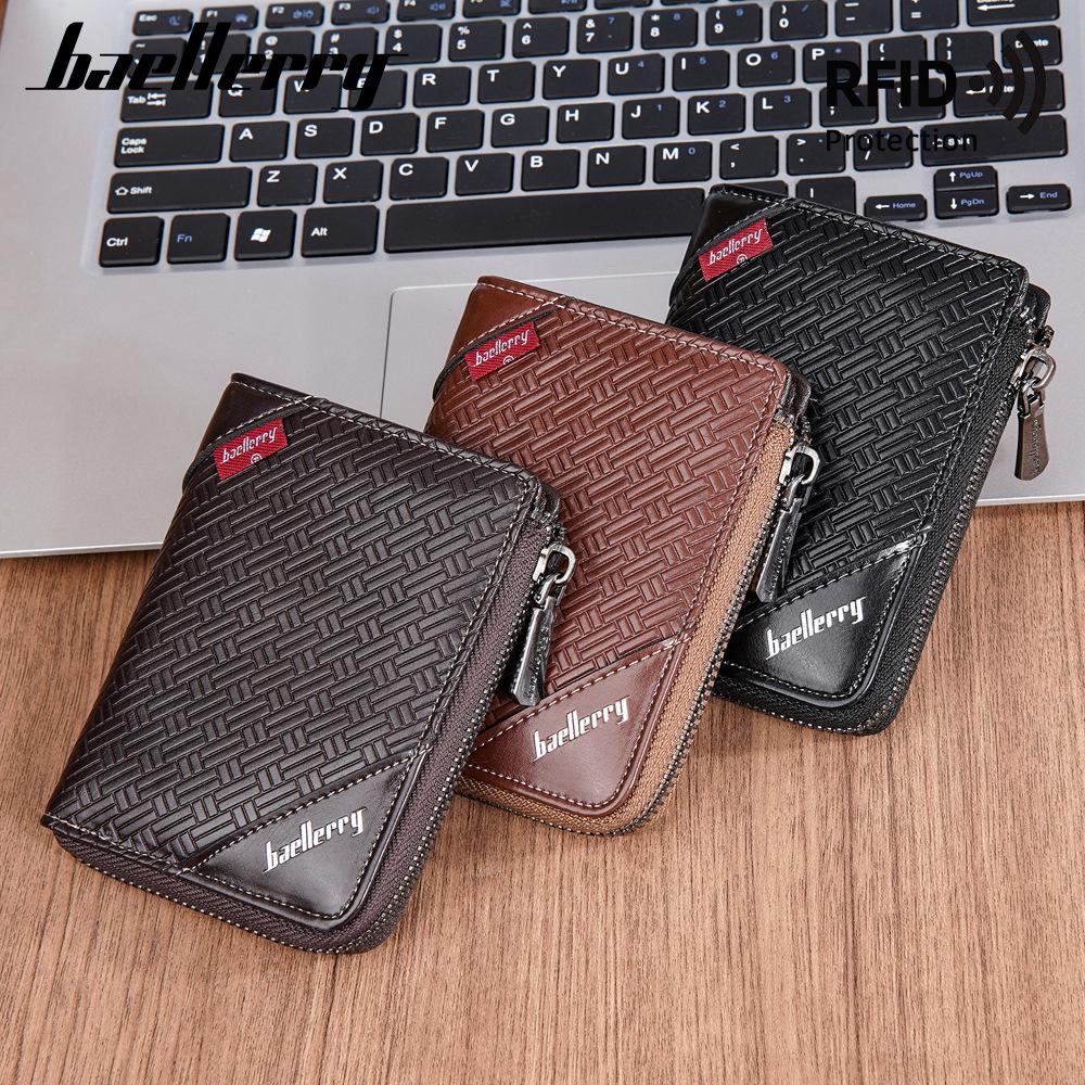 Baellerry Men's Short Zipper Wallet - Anti-Theft, Anti-Demagnetization, Credit Card & Money Clip